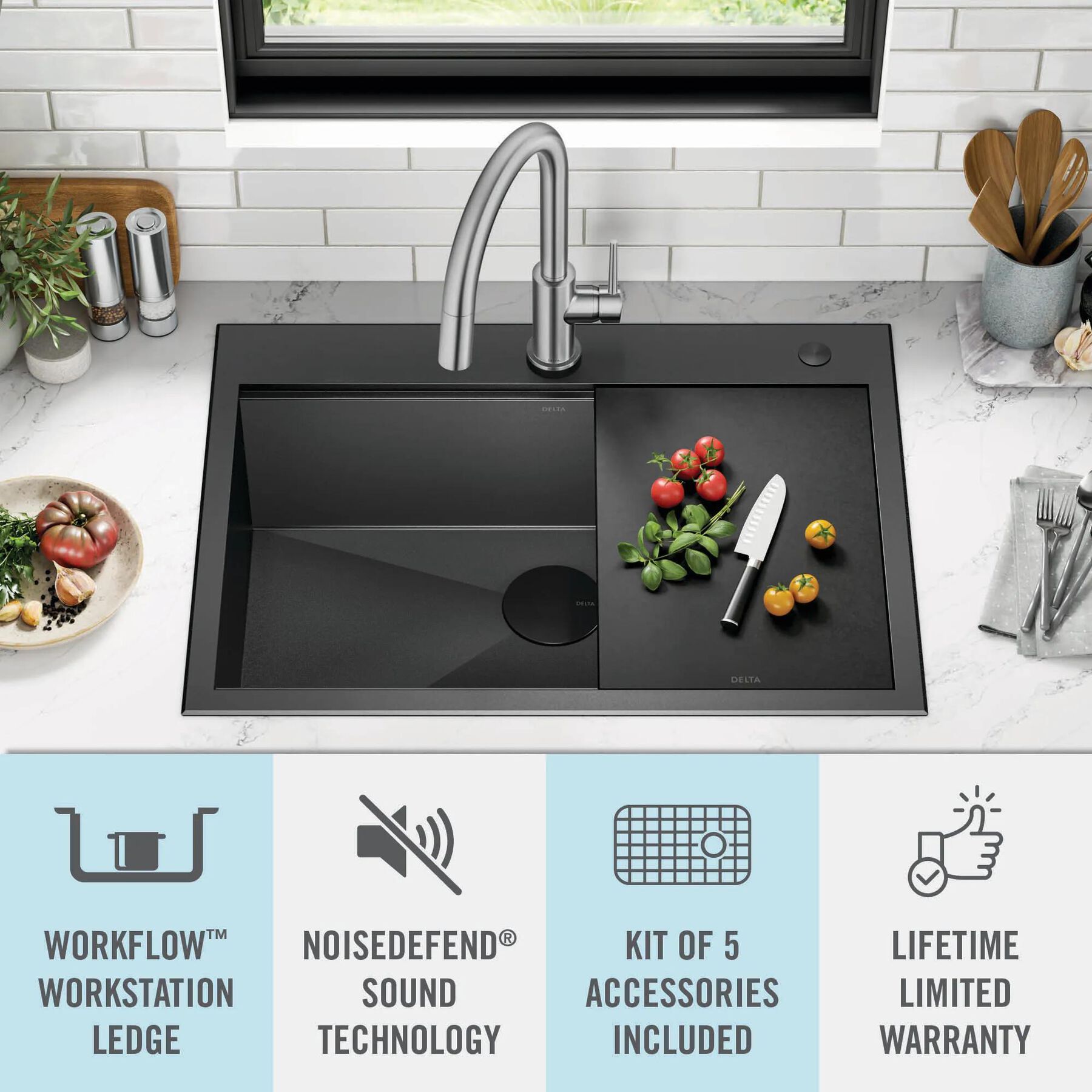 30&rdquo; Drop-In Top Mount&nbsp;16 Gauge Workstation Kitchen Sink Single Bowl&nbsp;with WorkFlow&trade; Ledge and Accessories